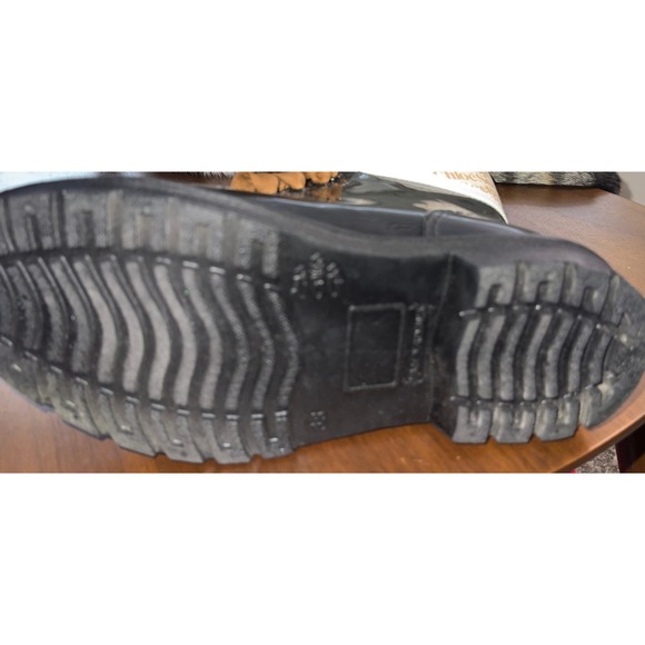 See By Chloe Luxury Black Glossy Logo Rain Boots Lace Up Combat Booties Size 8 - Picture 12 of 16